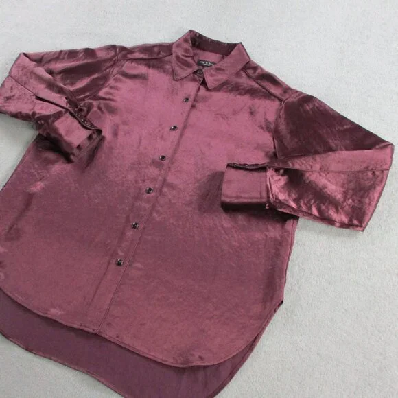 Rag & Bone Top Womens Small Solid Burgundy Satin Silky Flowy Button Up Shirt - Picture 2 of 9